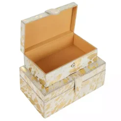 New Gold Leather Hide Rustic 2-pc. Box Set Baskets & Boxes