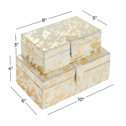 New Gold Leather Hide Rustic 2-pc. Box Set Baskets & Boxes