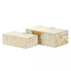 New Gold Leather Hide Rustic 2-pc. Box Set Baskets & Boxes