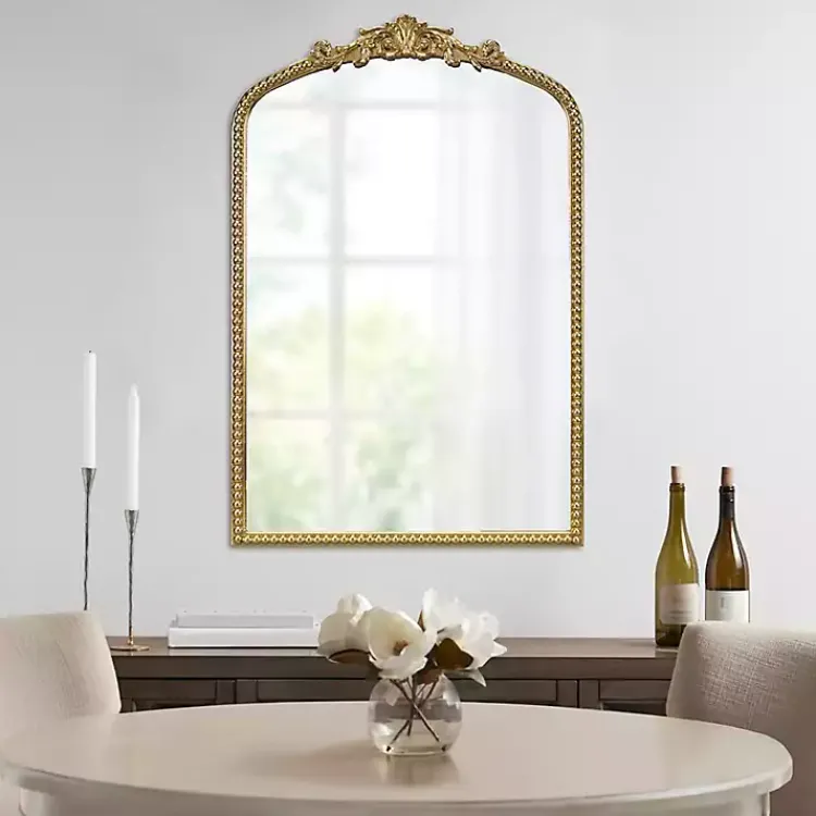Kirklands Home Decorative Mirrors|Gold Lilbeth Baroque Beaded Wall Mirror