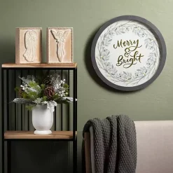 Gold Merry and Bright Round Framed Art Print Christmas Decorations