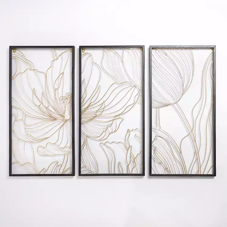 Kirklands Home Wall Plaques|Gold Metal Abstract Floral Wall Plaques, Set of 3