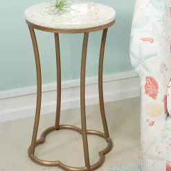 Kirklands Home Accent & End Tables|Gold Metal and Capiz Shell Top Accent Table