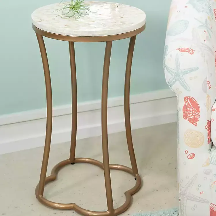 Kirklands Home Accent & End Tables|Gold Metal and Capiz Shell Top Accent Table