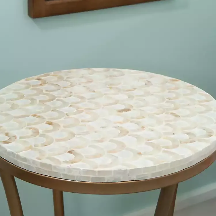 Kirklands Home Accent & End Tables|Gold Metal and Capiz Shell Top Accent Table