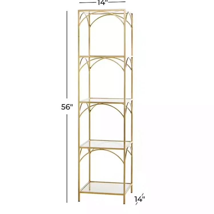 Kirklands Home Bookshelves|Metal and Clear Glass 4-Tier Shelf Gold