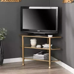 Kirklands Home Tv Stands & Media Consoles|Metal and Glass Corner TV Stand Gold