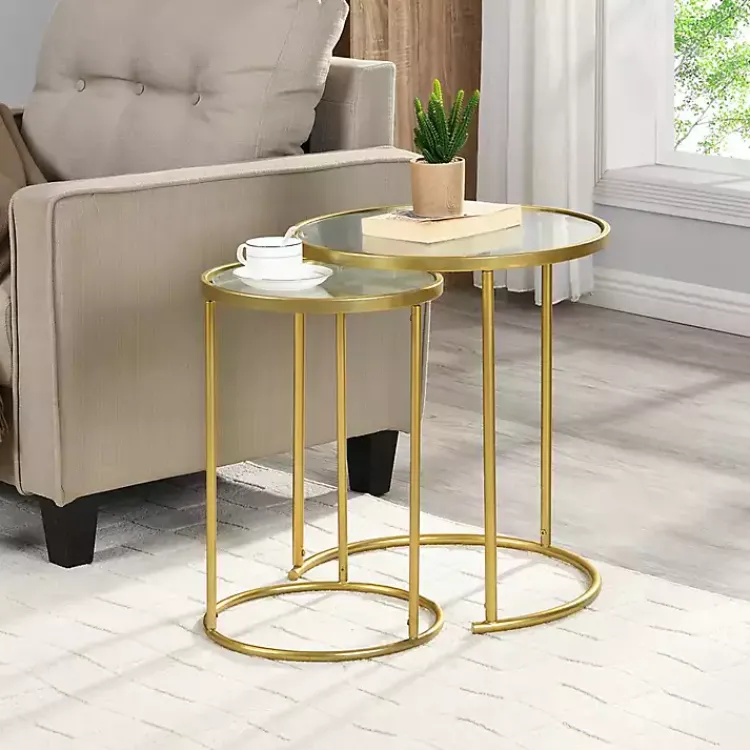 Kirklands Home Accent & End Tables|Gold Metal and Glass Nesting 2-pc Accent Table Set