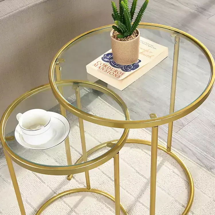 Kirklands Home Accent & End Tables|Gold Metal and Glass Nesting 2-pc Accent Table Set