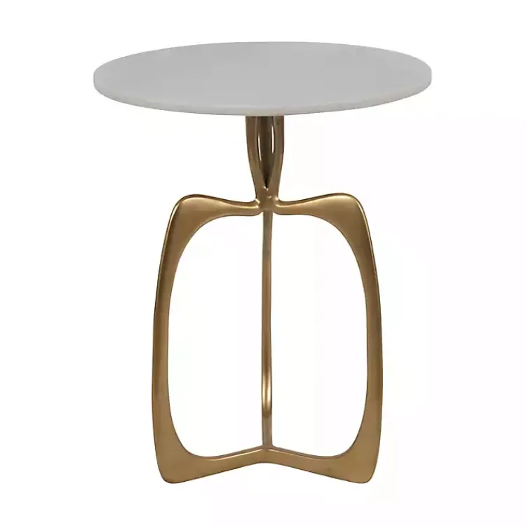 Kirklands Home Accent & End Tables|Gold Metal and Marble Modern Abstract Accent Table White