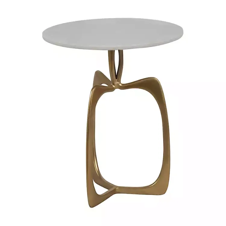 Kirklands Home Accent & End Tables|Gold Metal and Marble Modern Abstract Accent Table White