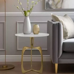 Kirklands Home Accent & End Tables|Gold Metal and Marble Modern Abstract Accent Table White
