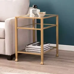 Kirklands Home Accent & End Tables|Metal and Tempered Glass Side Table Gold