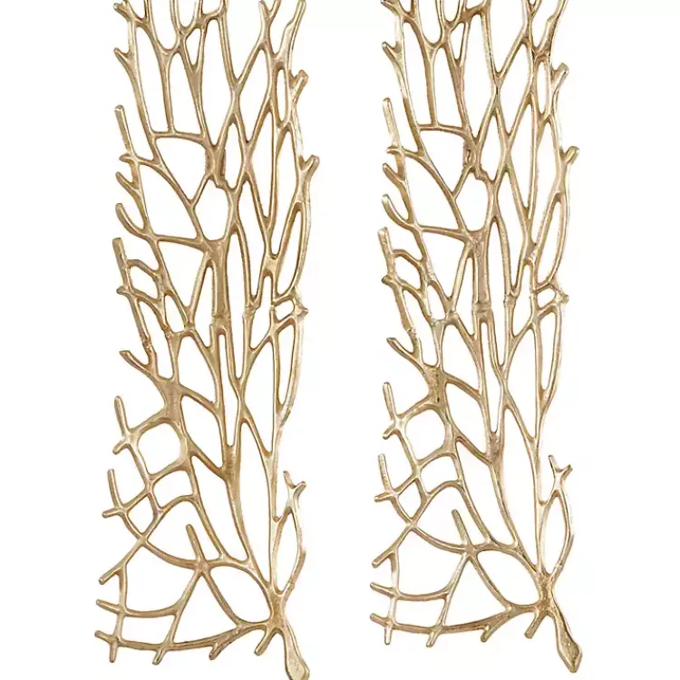Kirklands Home Wall Plaques|Metal Coral Panel Wall Plaques, Set of 2 Gold