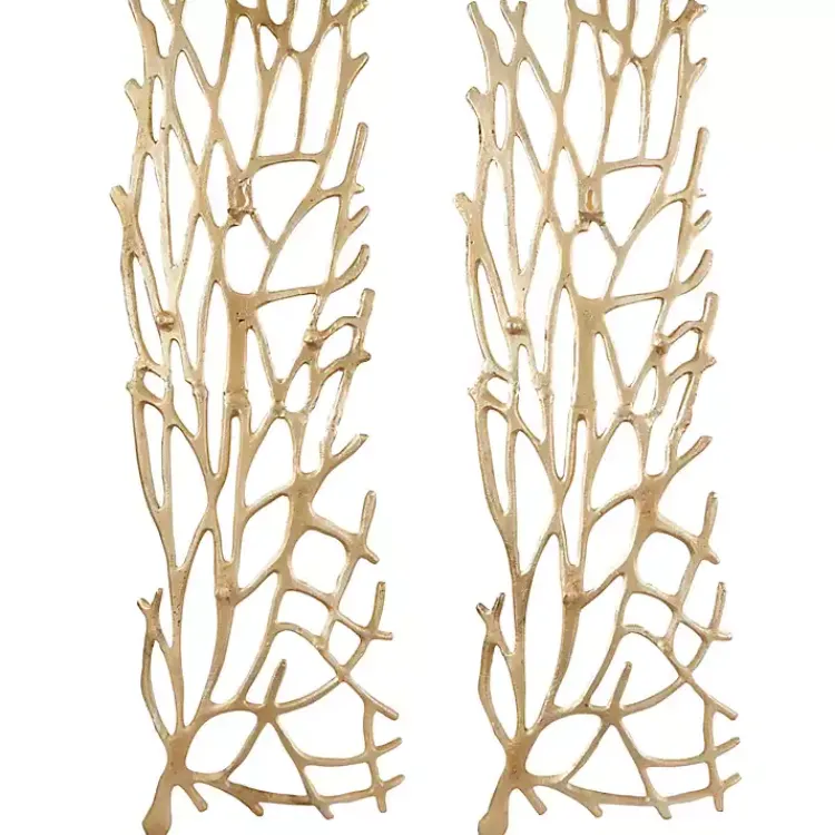Kirklands Home Wall Plaques|Metal Coral Panel Wall Plaques, Set of 2 Gold
