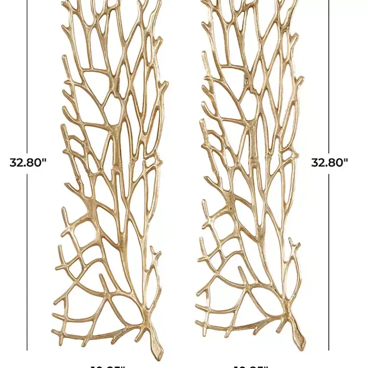 Kirklands Home Wall Plaques|Metal Coral Panel Wall Plaques, Set of 2 Gold