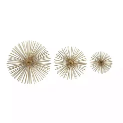 Kirklands Home Wall Plaques|Metal Disc Starburst Wall Plaques, Set of 3 Gold