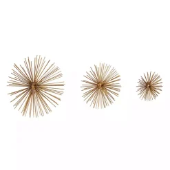 Kirklands Home Wall Plaques|Metal Disc Starburst Wall Plaques, Set of 3 Gold