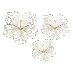 Kirklands Home Wall Plaques|Metal Frame Floral Wall Plaques, Set of 3 Gold