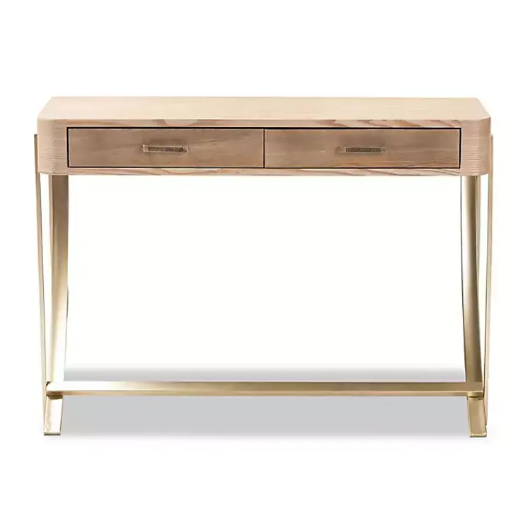 Kirklands Home Entryway Furniture|Gold Metal Frame Two-Drawer Console Table