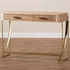 Kirklands Home Entryway Furniture|Gold Metal Frame Two-Drawer Console Table