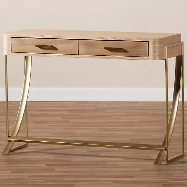 Kirklands Home Entryway Furniture|Gold Metal Frame Two-Drawer Console Table