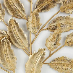 Kirklands Home Wall Plaques|Gold Metal Leaves Framed Wall Plaques, Set of 2