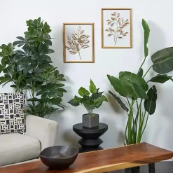 Kirklands Home Wall Plaques|Gold Metal Leaves Framed Wall Plaques, Set of 2