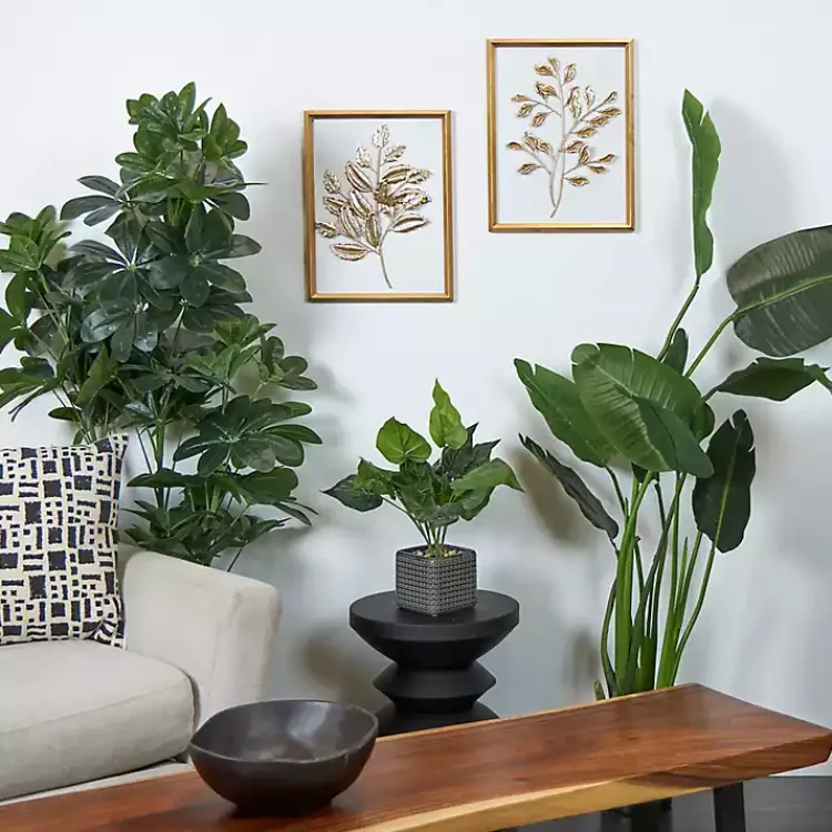 Kirklands Home Wall Plaques|Gold Metal Leaves Framed Wall Plaques, Set of 2