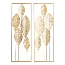 Kirklands Home Wall Plaques|Metal Leaves Wall Plaques, Set of 2 Gold
