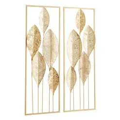 Kirklands Home Wall Plaques|Metal Leaves Wall Plaques, Set of 2 Gold