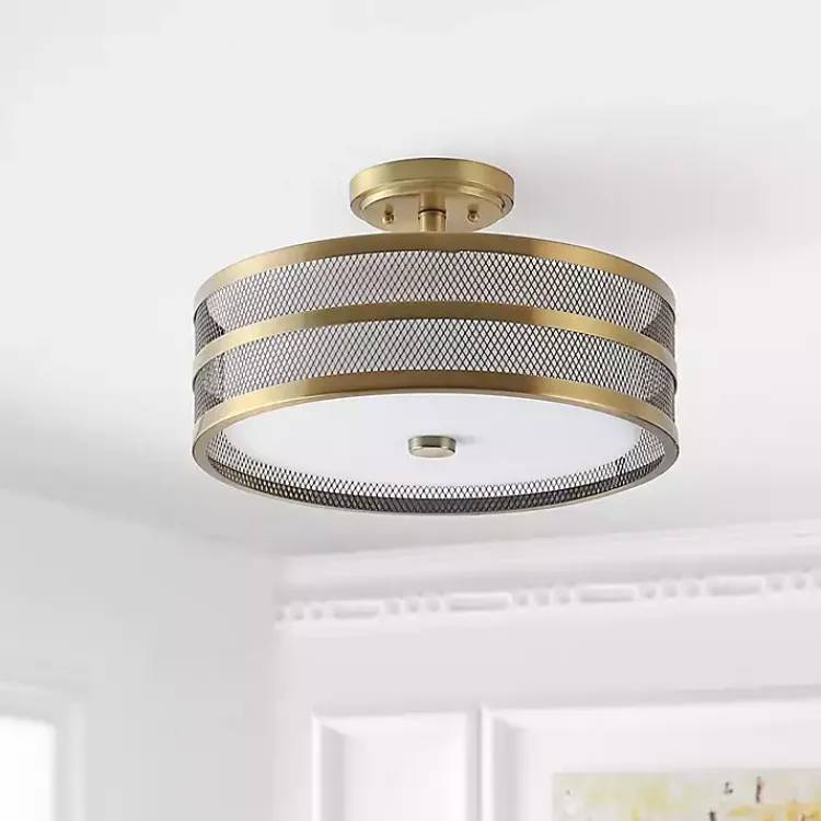 Kirklands Home Flush Mount Lighting|Metal Mesh Flush Mount Light Gold