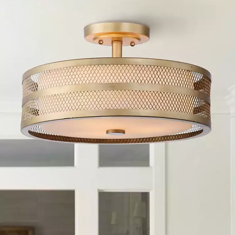 Kirklands Home Flush Mount Lighting|Metal Mesh Flush Mount Light Gold