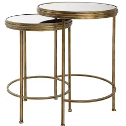 Kirklands Home Accent & End Tables|Metal Mirror Top 2-pc. Nesting Side Table Set Gold