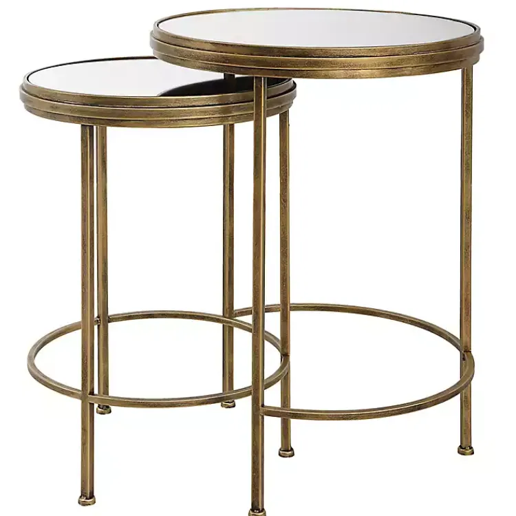 Kirklands Home Accent & End Tables|Metal Mirror Top 2-pc. Nesting Side Table Set Gold