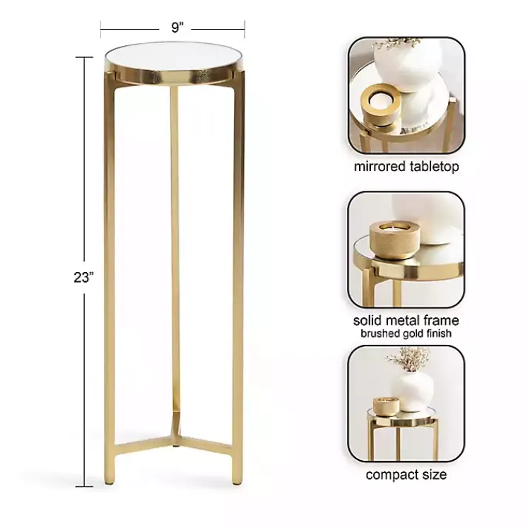 Kirklands Home Accent & End Tables|Metal Mirrored Tabletop Aguilar Drink Table Gold