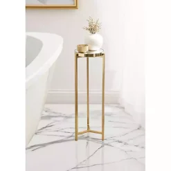Kirklands Home Accent & End Tables|Metal Mirrored Tabletop Aguilar Drink Table Gold