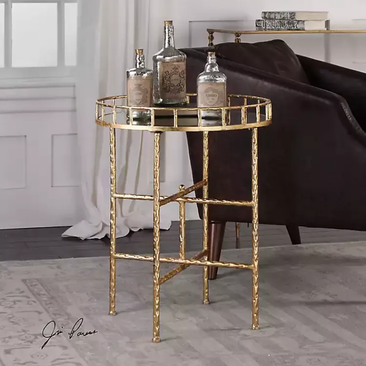 Kirklands Home Accent & End Tables|Gold Metal Mirrored Tray Accent Table