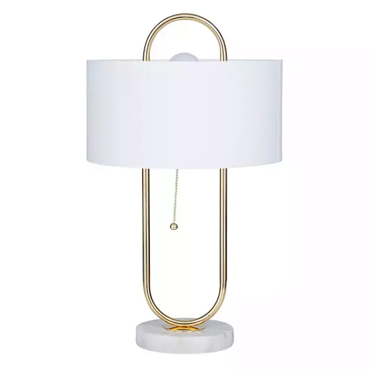 Kirklands Home Table Lamps|Metal Open Loop Stem White Round Table Lamp Gold