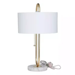 Kirklands Home Table Lamps|Metal Open Loop Stem White Round Table Lamp Gold