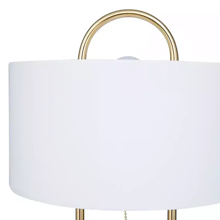 Kirklands Home Table Lamps|Metal Open Loop Stem White Round Table Lamp Gold