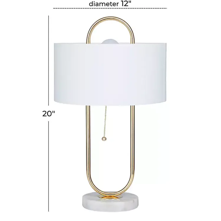 Kirklands Home Table Lamps|Metal Open Loop Stem White Round Table Lamp Gold