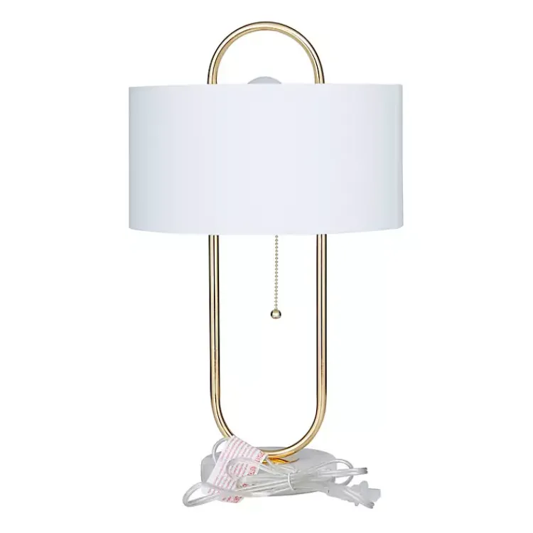 Kirklands Home Table Lamps|Metal Open Loop Stem White Round Table Lamp Gold