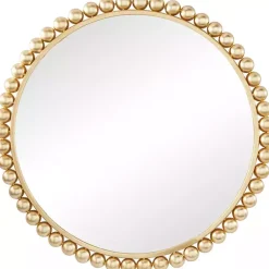 Kirklands Home Decorative Mirrors|Gold Metal Round Beaded Frame Wall Mirror