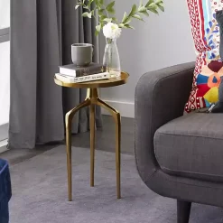 Kirklands Home Accent & End Tables|Metal Round Tripod Accent Table Gold