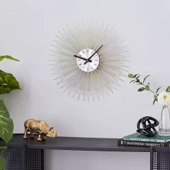 Kirklands Home Clocks|Gold Metal Sunburst Wall Clock