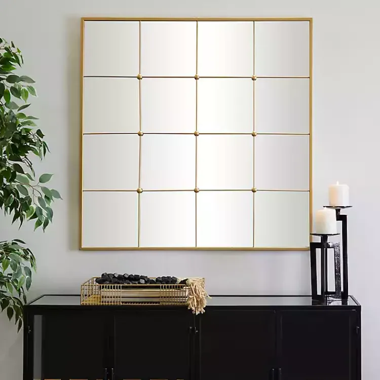 Kirklands Home Decorative Mirrors|Gold Metal Windowpane Wall Mirror