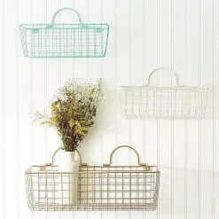 Kirklands Home Wall Storage|Gold Metal Wire Cage Wall Baskets, Set of 2