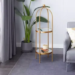 Kirklands Home Bookshelves|Mirrored Two-Tier Cage Shelf Gold