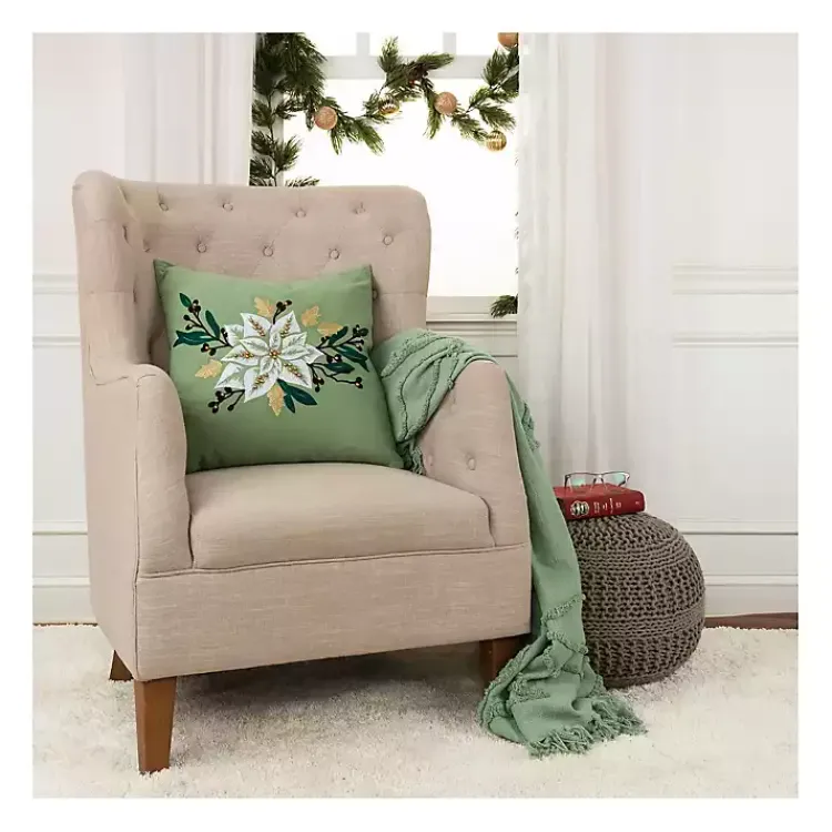 New Gold Poinsettia Christmas Throw Pillow Pillows
